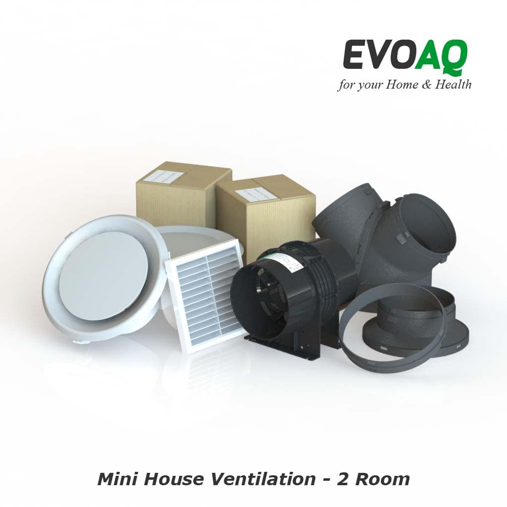 AQ100-2 EVOAQ Mini House Ventilation system components, 2-room ventilation system for house size up to 100m²