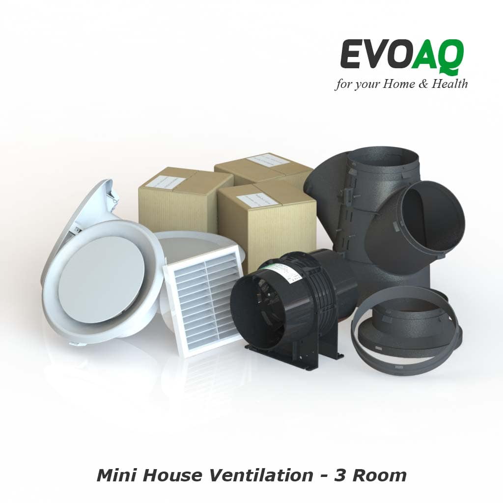 AQ100-3 EVOAQ Mini House Ventilation system components, 3-room ventilation system for house size up to 100m²