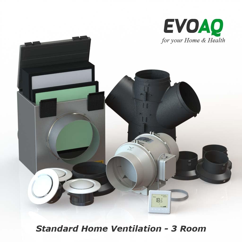 AQ220-3 EVOAQ Standard Home Ventilation system components, 3-room ventilation system for house size up to 220m²