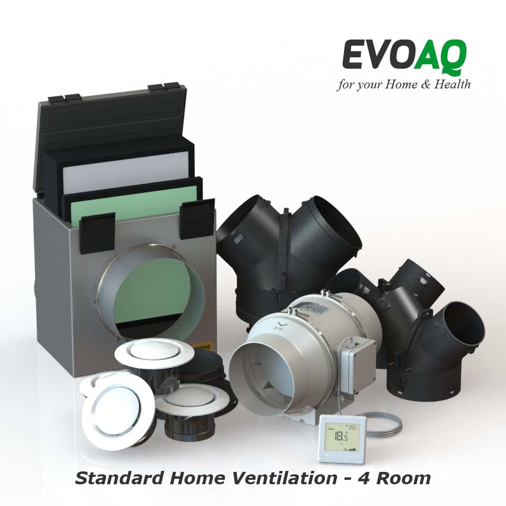 AQ220-4 EVOAQ Standard Home Ventilation system components, 4-room ventilation system for house size up to 220m²