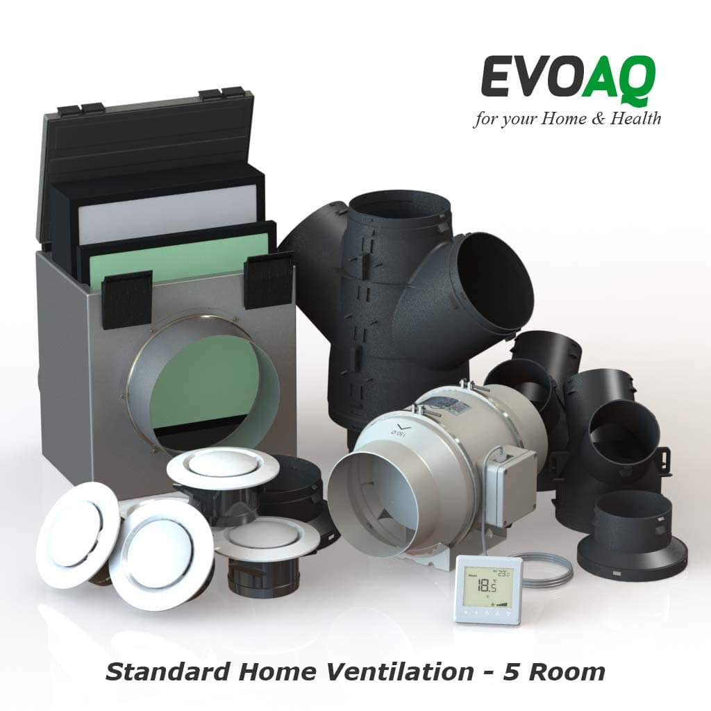 AQ220-5 EVOAQ Standard Home Ventilation system components, 5-room ventilation system for house size up to 220m²