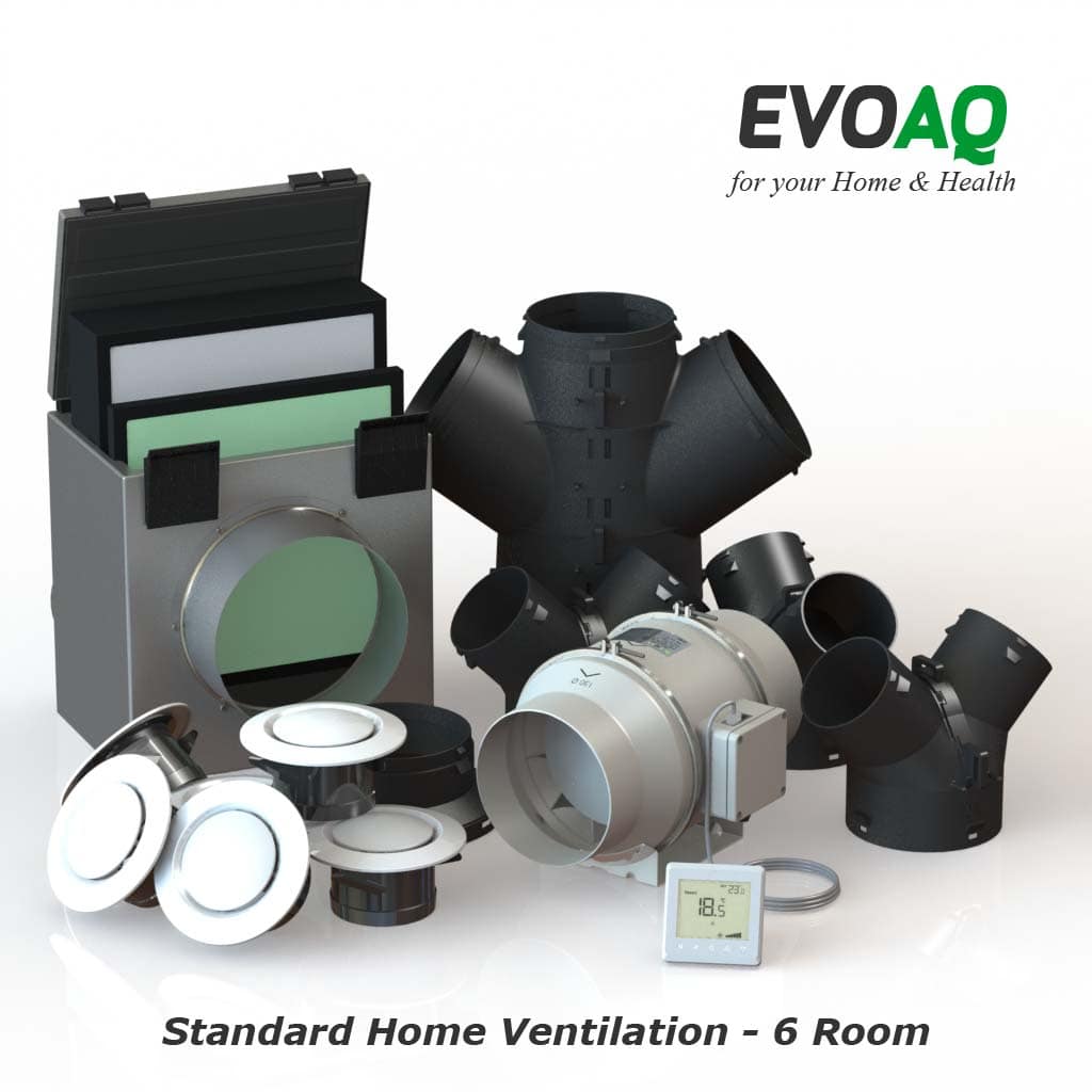 AQ220-6 EVOAQ Standard Home Ventilation system components, 6-room ventilation system for house size up to 220m²