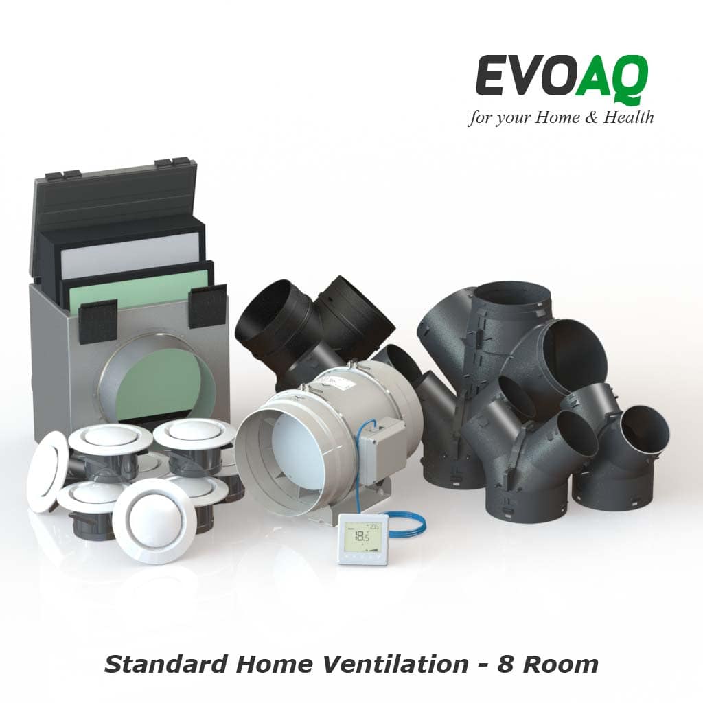 AQ300-8 EVOAQ Standard Home Ventilation system components, 8-room ventilation system for house size up to 400m²