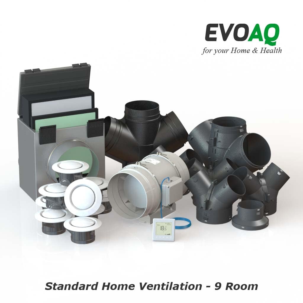 AQ300-9 EVOAQ Standard Home Ventilation system components, 9-room ventilation system for house size up to 400m²