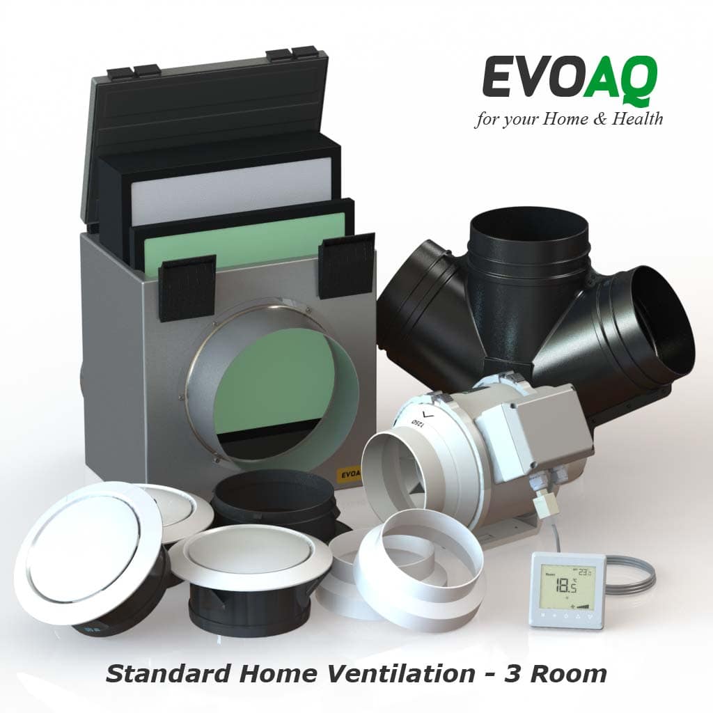 AQ60-3 EVOAQ Standard Home Ventilation system components, 3-room ventilation system for house size up to 60m²