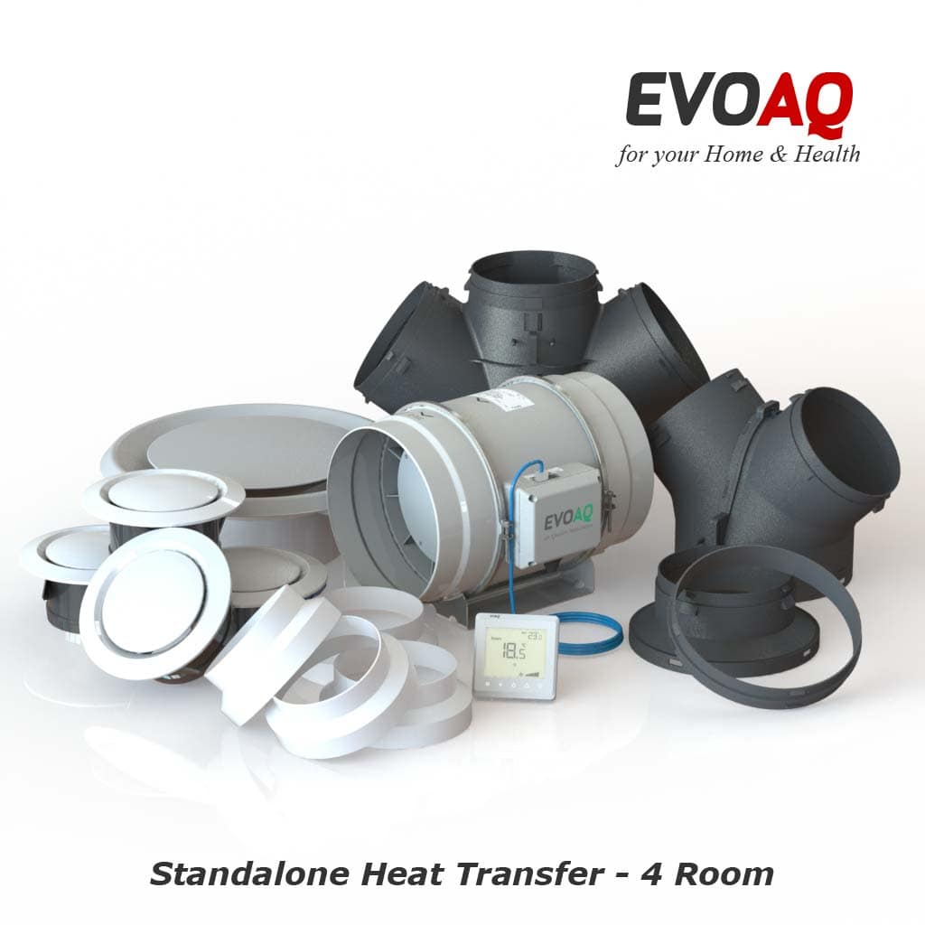 AQHTR-4 EVOAQ Heat Transfer system components, standalone 4-room heat transfer system for 4 bedrooms