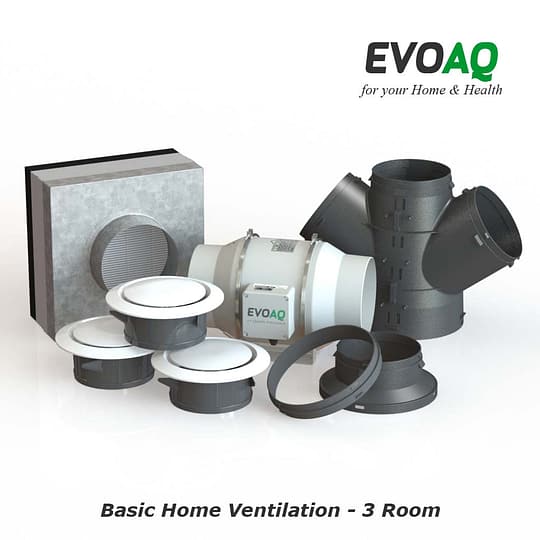 AQ220N-3 EVOAQ Basic Home Ventilation system components, 3-room ventilation system for house size up to 220mยฒ